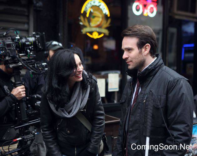 NEW YORK, NY - DECEMBER 07: Charlie Cox, Krysten Ritter filming Marvel's "The Defenders"  on December 7, 2016 in New York City.  (Photo by Steve Sands/GC Images)
