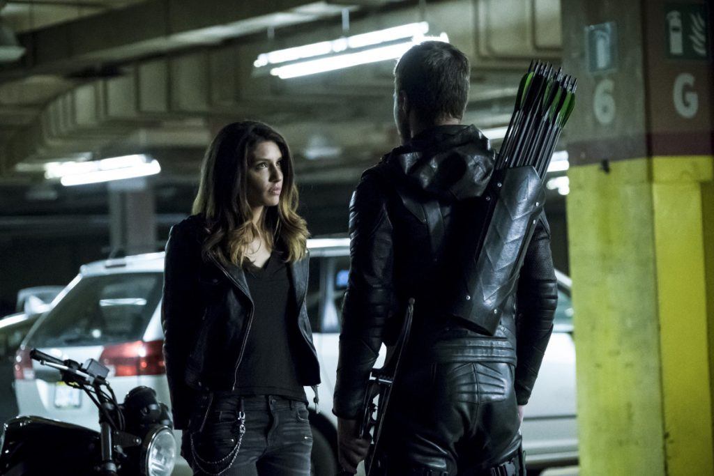 Arrow -- "Second Chances" -- Image AR511b_0007b.jpg -- Pictured (L-R): Juliana Harkavy as Tina Boland and Stephen Amell as Oliver Queen -- Photo: Katie Yu/The CW -- ÃÂ© 2017 The CW Network, LLC. All Rights Reserved.